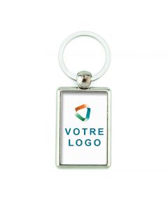 Porte-clés publicitaire photo métal rectangulaire recto-verso