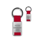 Porte clés métal tissu gravé double face rouge - hover off